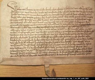 Wybet und Bawe (in Kirchborgum) tauschen mit der Kommende Jemgum Grundbesitz = OUB II, Nr. 1127, S. 202 Anhängendes Siegel verloren