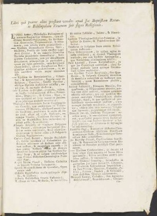 Libri qui præter alios postant venales apud Jo: Baptistam Recurti Bibliopolam Venetum sub signo Religionis.