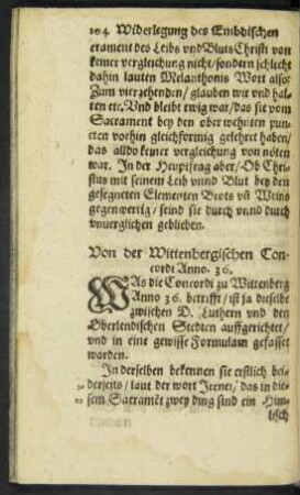 Von der Wittenbergischen Concordi Anno. 36.