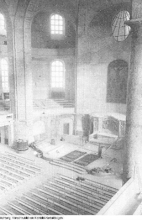 Dresden, Kreuzkirche. Innenraum kurz vor der Einweihung nach Abschluß der Wiederherstellung, Januar/Februar 1955