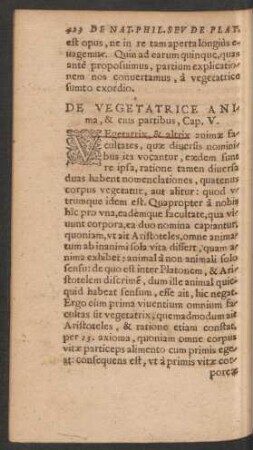 De Vegetatrice Anima, & eius partibus, Cap. V.
