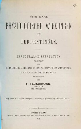 Ueber einige physiologische Wirkungen des Terpentinöls