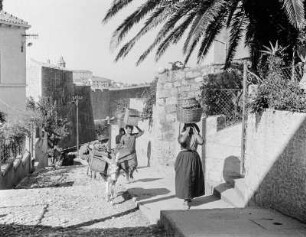 Dubrovnik, Frauen als Lastenträgerinnen mit Packesel