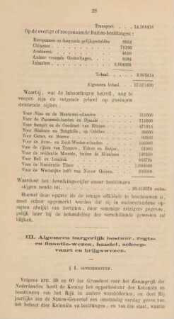 III. Algemeen burgerlijk bestuur, regtsen finantie-wezen, handel, scheepvaart en krijgswezen