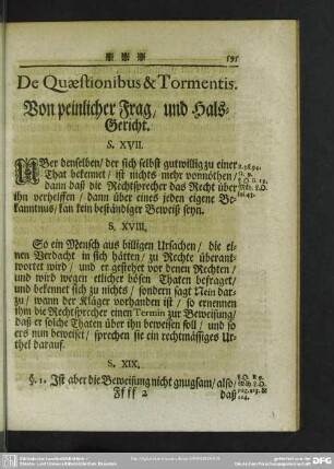 De Quaestionibus & Tormentis. Von peinlicher Frag, und Hals-Gericht