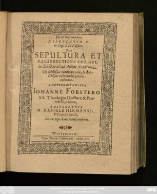 Disputatio V. in Cap. LIII. Esaiae, De Sepultura Et Resurrectione Christi