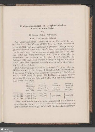 Strahlungsmessungen am Geophysikalischen Observatorium Collm
