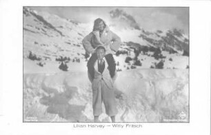Lilian Harvey und Willy Fritsch in einer Filmszene. Fotografie (Weltpostkarte). Ross-Verlag, um 1930