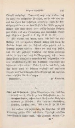 323-329 [Rezension] Schäfer, Bernhard, Bibel und Wissenschaft