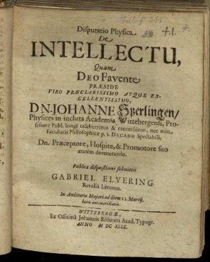 Disputatio Physica De Intellectu
