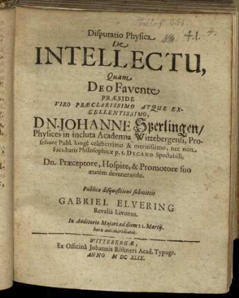 Disputatio Physica De Intellectu