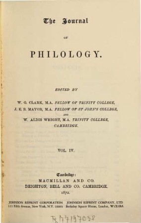 The journal of philology. 4. 1872