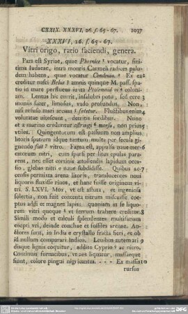 [CXXIX.] XXXVI, 26. s. 65 - 67. Vitri origo, ratio faciendi, genera