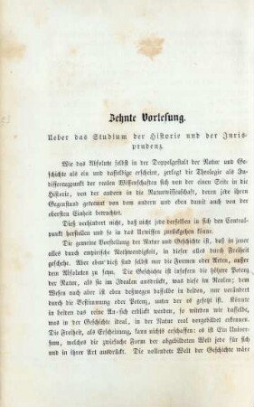 Zehnte Vorlesung. Ueber das Studium der Historie und der Jurisprudenz