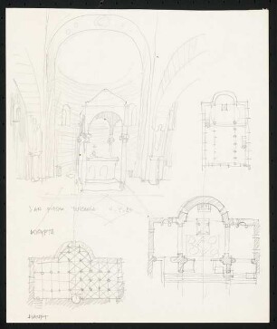 Reiseskizzen: Verschiedene Details San Pietro, Grundriss, Altar Ansicht