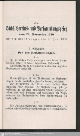Das Sächs. Vereins- und Versammlungsgesetz vom 22. November 1850