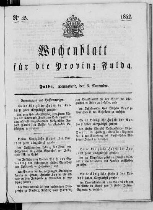 Nr. 45, Ausgabe vom 6. November 1852