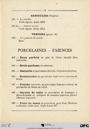 Porcelaines-Faiences (Nr. 163-171)
