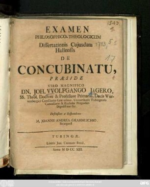 Examen Philosophico-Theologicum Dissertationis Cujusdam Hallensis De Concubinatu