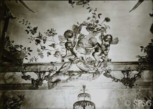 Berlin, Schloss Charlottenburg, Neuer Flügel, Große Galerie (Goldene Galerie), R. 363, Mittelgruppe auf dem Gesims der Südwand.