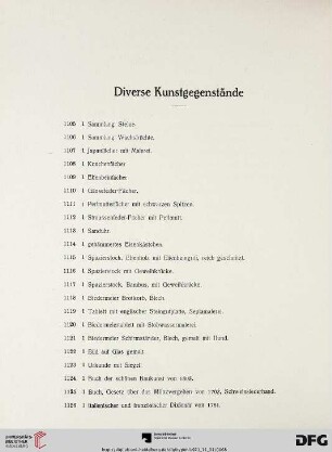 Diverse Kunstgegenstände (Nr. 1105-1218)