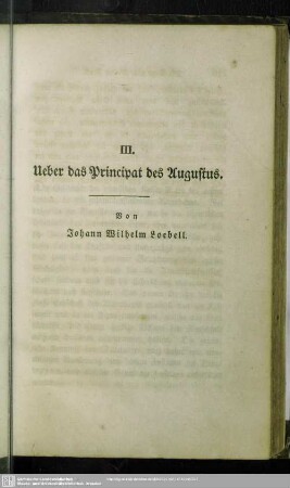 Ueber das Principat des Augustus