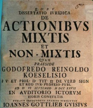 Diss. iur. de actionibus mixtis et non mixtis