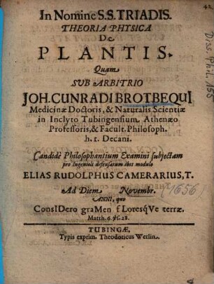 Theoria Physica De Plantis
