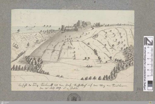 Ansicht der Burg Brauneck und dem Dorfe Sechselbach auf dem Weg von Reinsbronn : den 31. July 1819