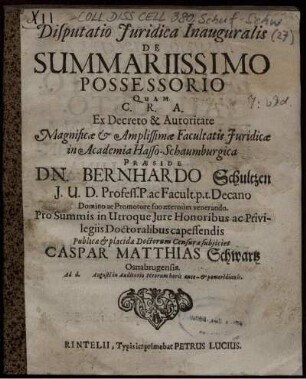 Disputatio Iuridica Inauguralis De Summariissimo Possessorio