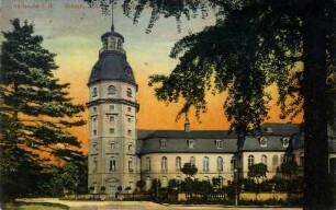 Postkartenalbum August Schweinfurth mit Karlsruher Motiven. "Karlsruhe i.B. - Großh. Schloss u. Schlossgarten"