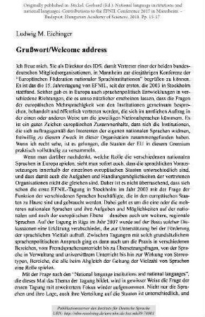 Grußwort / Welcome address