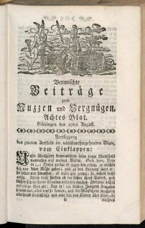 Achtes Blat, ... den 27ten August