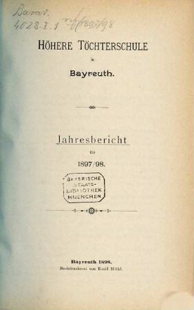 Jahres-Bericht. 1897/98