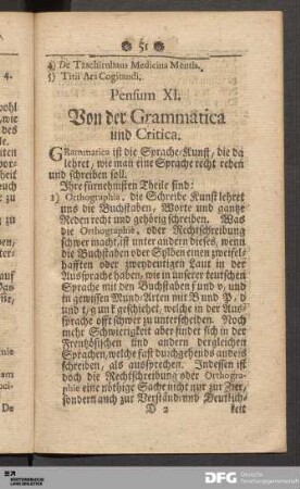 Pensum XI. Von der Grammatica und Critica.