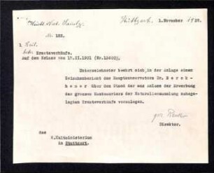 Ersatzverkäufe Württ. Naturaliensammlung aufgrund Erwerb von "Hautsaurier"