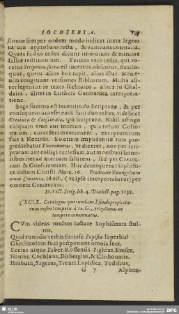 CXCIX. Catalogus quorundam Pseudoprophetarum nostri temporis, à Io. G. Arhythmis ex tempore concinnatus