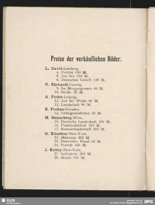 Preise der verkäuflichen Bilder