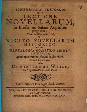 Schediasma Curiosum De Lectione Novellarum