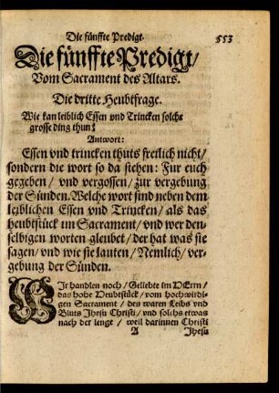 Die fünffte Predigt/ Vom Sacrament des Altars.