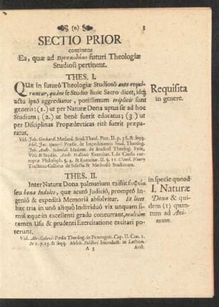 Sectio Prior continens Ea, quae ad [...] futuri Theologiae Studiosi perinent
