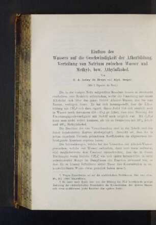 Einfluss des Wassers auf die Geschwindigkeit der Ätherbildung. Verteilung von Natrium zwischen Wasser und Methyl-, bzw. Äthylalkohol