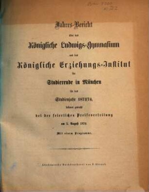 Jahresbericht .... 1873/74
