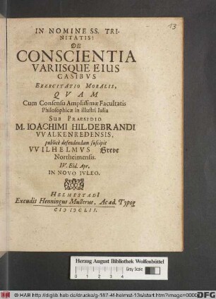 De Conscientia Variisque Eius Casibus Exercitatio Moralis