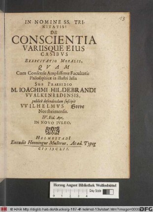 De Conscientia Variisque Eius Casibus Exercitatio Moralis