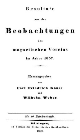 1837: Resultate aus den Beobachtungen des Magnetischen Vereins