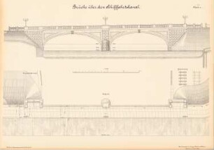 Lange Brücke, Potsdam: Brücke über den Schiffahrtskanal: Ansicht, Aufsicht 1:100