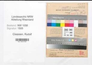 Entnazifizierung Rudolf Claassen , geb. 22.01.1901 (Angestellter)