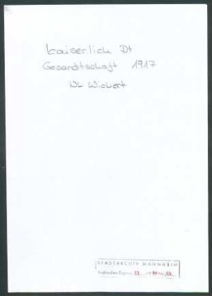 Kaiserlich Deutsche Gesandtschaft, Bern, an Wichert