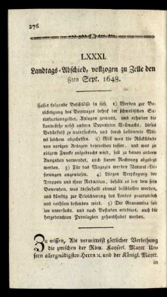 LXXXI. Landtags-Abschied, vollzogen zu Zelle den 8ten Sept. 1648.